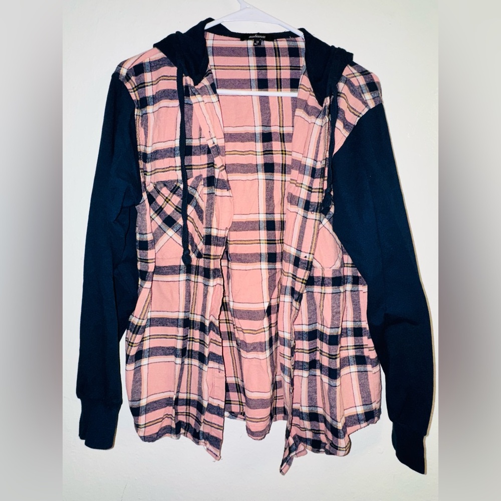 Pink and Black Plaid Hoodie